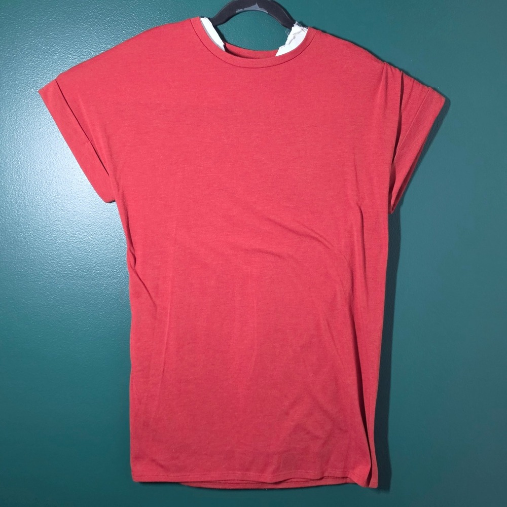42POPS Rust Red Cuffed Sleeve Back Tie T-Shirt Dress Womens Medium